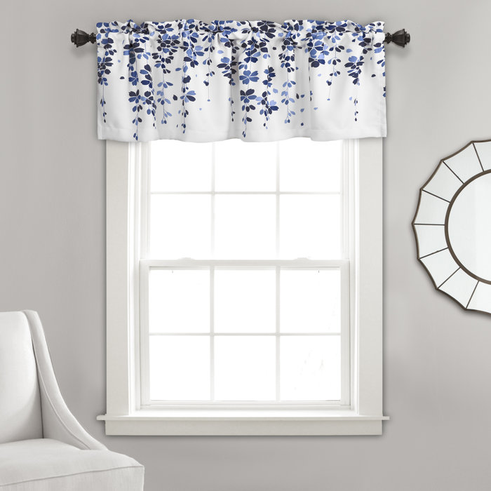 August Grove® Anatoli Floral Tailored 52'' Window Valance in Navy/White